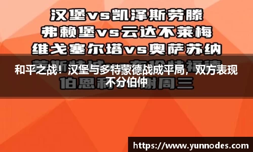 和平之战！汉堡与多特蒙德战成平局，双方表现不分伯仲