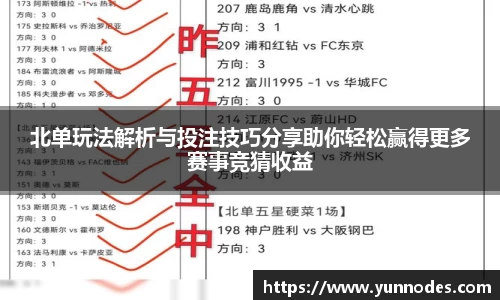 北单玩法解析与投注技巧分享助你轻松赢得更多赛事竞猜收益